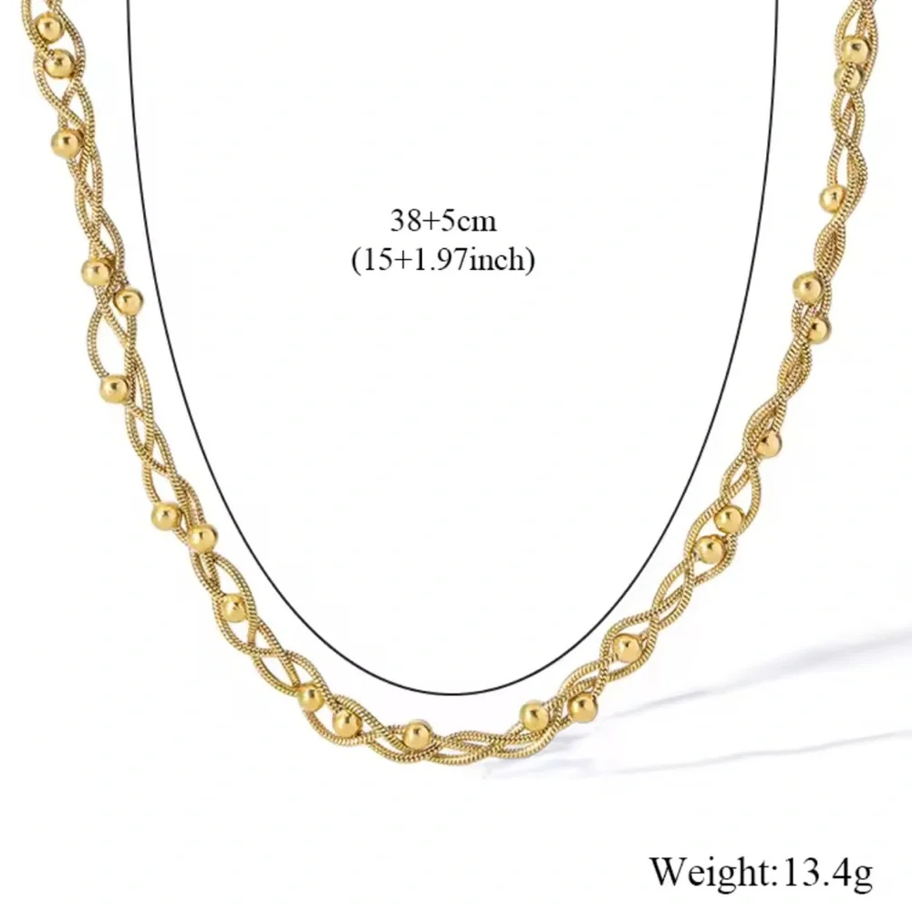 18K Gold plated Bead Winding Chain Necklace Bracelets Set Stainless Steel